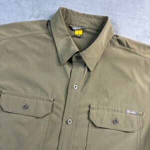 Eddie Bauer Men's Size Lg Olive Green Short Sleeve Button Up Shirt Performance